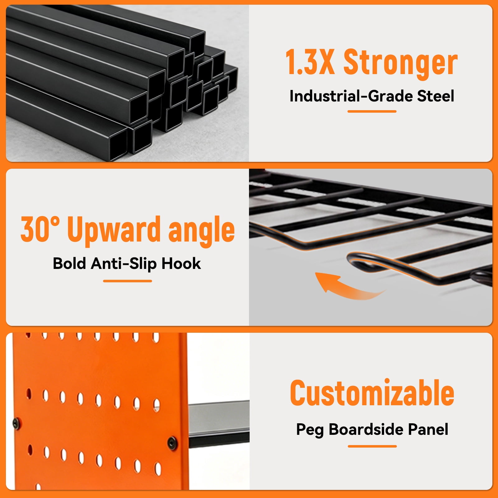 Power Tool Organizer Wall Mount, 4-Layer Drill Storage Shelf with Hooks,Screwdriver,Drill Bit Heavy Duty Rack Orange
