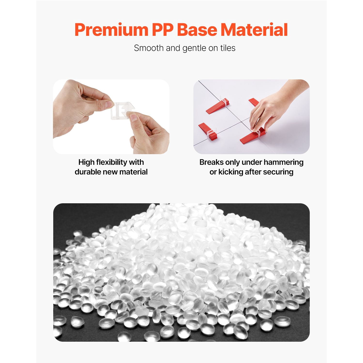 Tile Leveling System 2200pcs 1/16" Spacers, PP Material, for Floor Wall Tile Installation (Wedges Not Included)