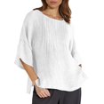 thumbnail image 1 of Youmylove Hauts d'Été pour Femmes T-Shirt Manches 3/4 Col Rond Imprimé Floral Ample T-Shirts Tunique en Lin Décontractée Blouse Tee Décontractée, 1 of 5