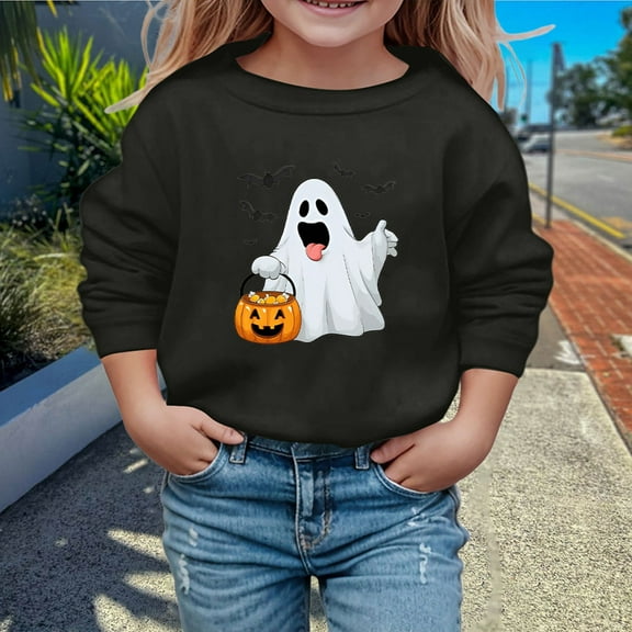 Tfken Sweatshirt For Toddler Girls Halloween Long Sleeve Cartoon Print Tops Daily Wear Crew Neck Outdoor Black Pullover Sweater Size 3-4 Years