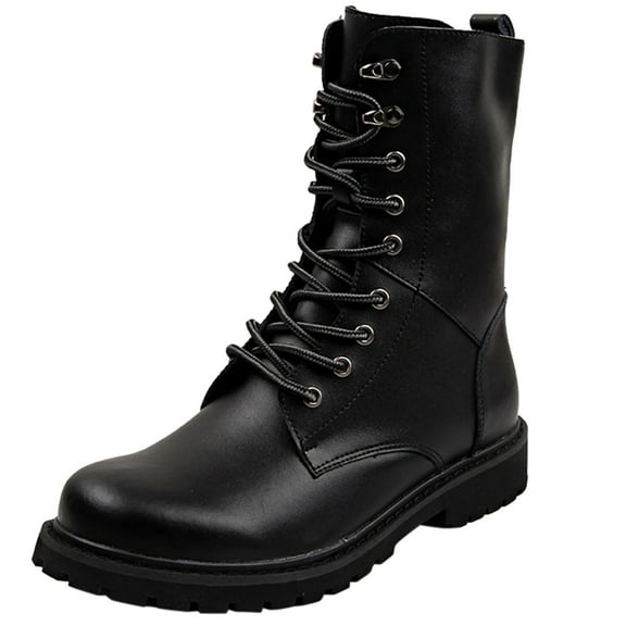 Cowboy Boots for Women Casual British Style Ankle Booties Solid Color Round Toe Lace Up Combat Short Booties