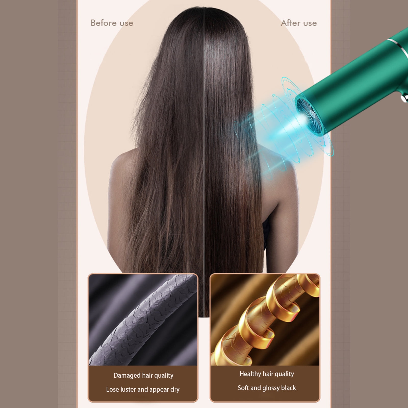 Hiroekza Hair Dryer With Diffuser, Travel Hairdryer For Normal & Curly Hair Includes Volume Styling Nozzle