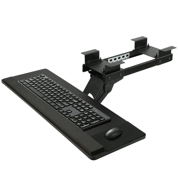 Under Desk Keyboard Tray，Ergonomic Large Size Keyboard Tray，360° Adjustable Slide Out Keyboard Tray Under Desk ，Suitable for Office/Game/Home，Comes with Mouse Pad & Wrist Rest