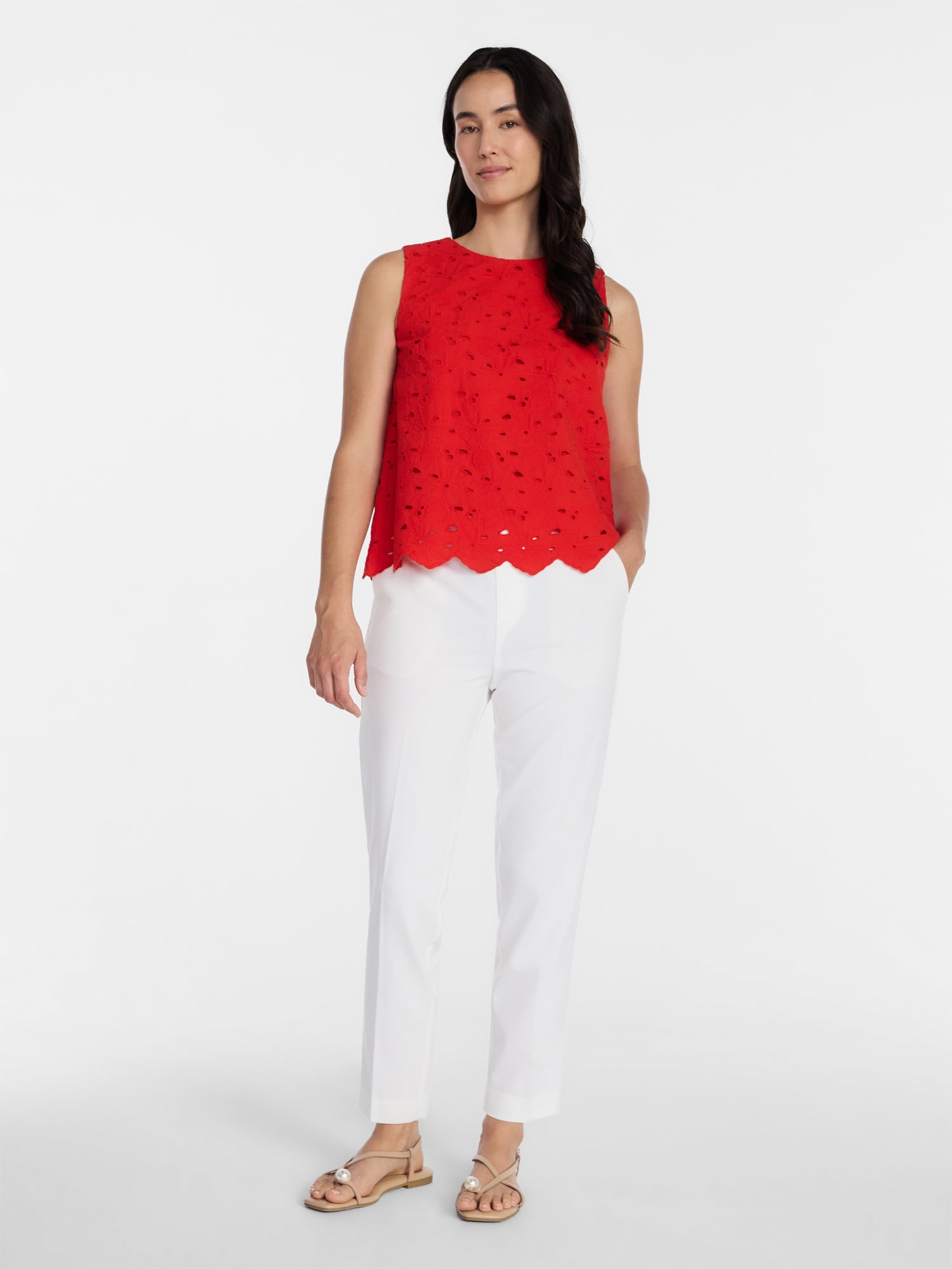 Time and Tru Women’s and Women’s Plus Eyelet Embroidered Top, Sizes XS-4X