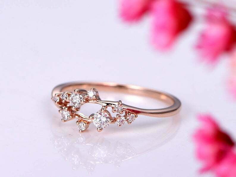 HeartsAndYou 1.2ct Round Cut Moissanite Engagement Ring for Women Floral Cluster 18k Rose Gold Over Silver