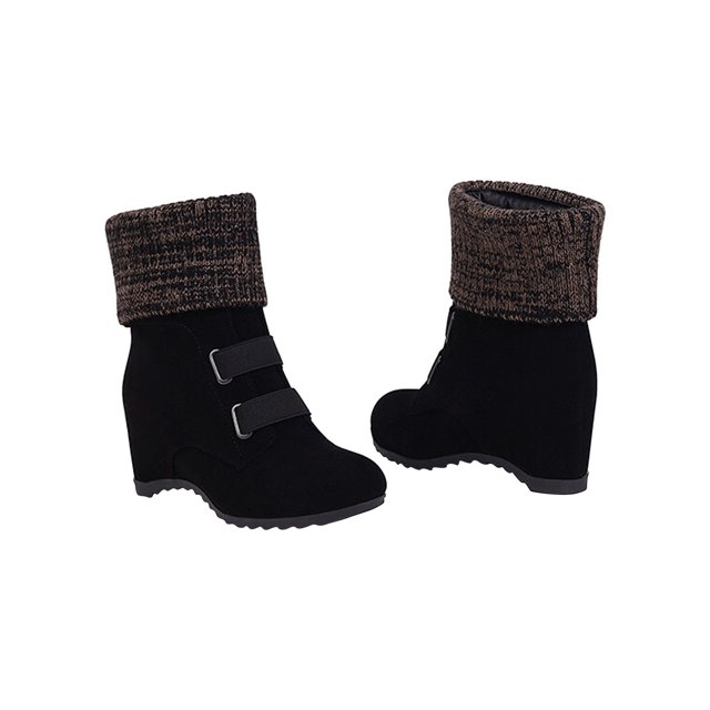 Jsaierl Bottes Mi-Mollet Compensées pour Femmes, Bout Rond Talon Bas Confort Sangle Talon Occidental Bottines d'Automne Chaussures Habillées Mode Fermeture Éclair Latérale Boucle Bottines