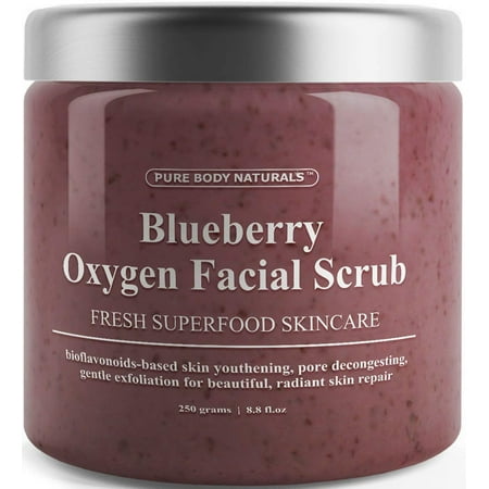 Blueberry Oxygen Facial Scrub with Antioxidants, Polishing and Exfoliating Face Wash by Pure Body Naturals, 8.8