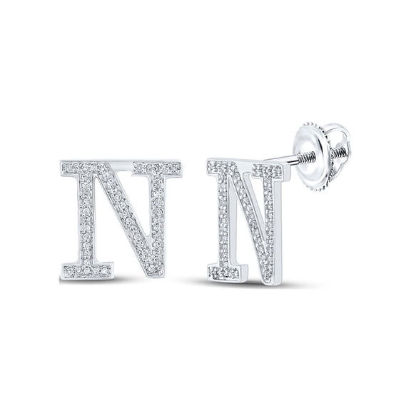 10kt White Gold Womens Round Diamond N Initial Letter Earrings 1/5 Cttw