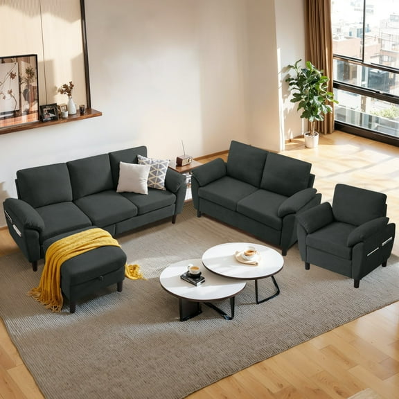 Pingliang Home 3 Piece Sofa Set,Convertible Sectional Sofa Couch with Storage Ottoman and Storage Pockets, L Shaped 3 Seater Reversible Ottoman Loveseat Accent Chair,for Living Room Apartment Office