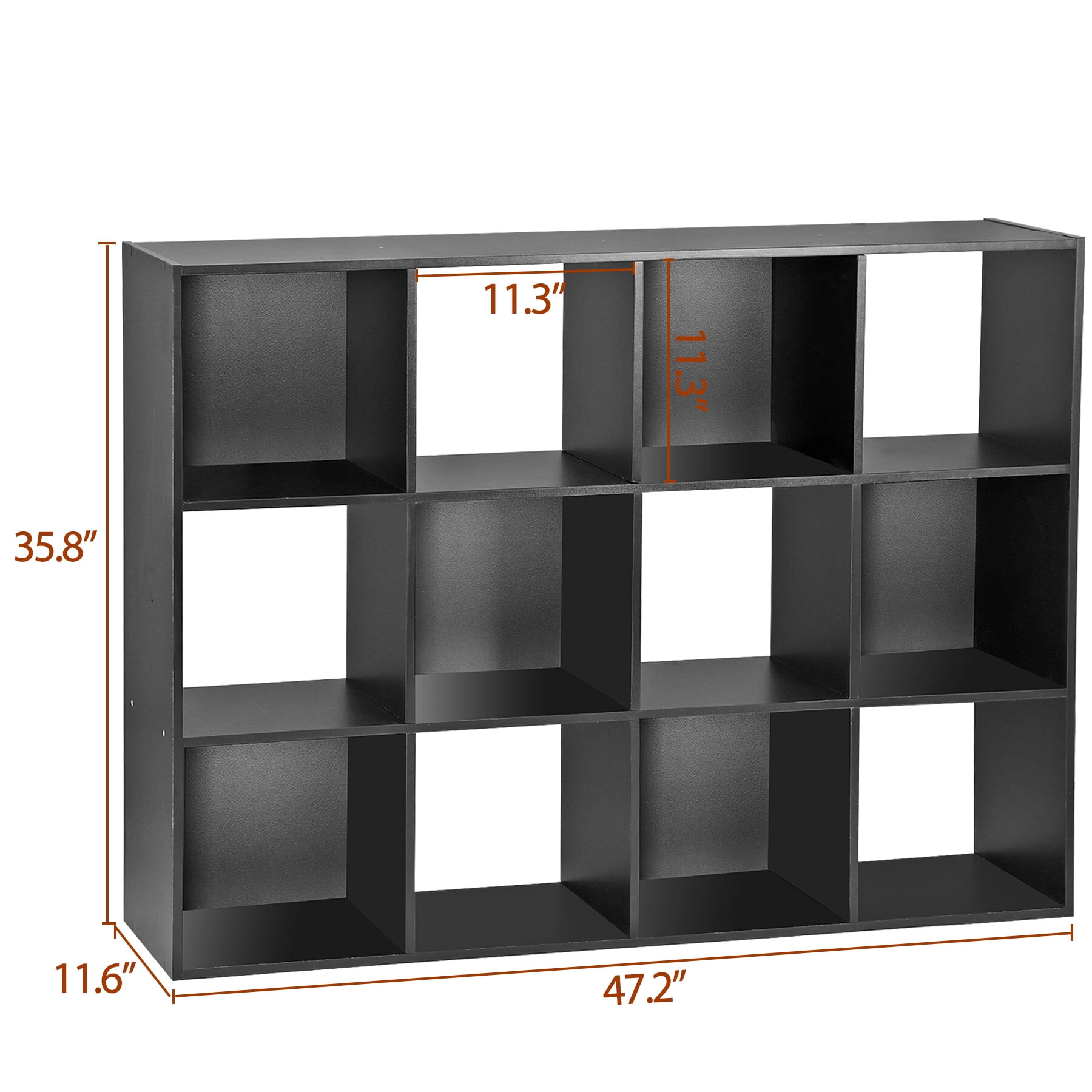 HomGarden 12 Cube Storage Organizer Wood Bookshelf Cube Bookcase for Adult Home Office, Black