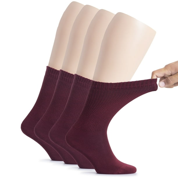 Hugh Ugoli Women's Bamboo Diabetic Crew Socks, Thin, Loose Fit, Soft