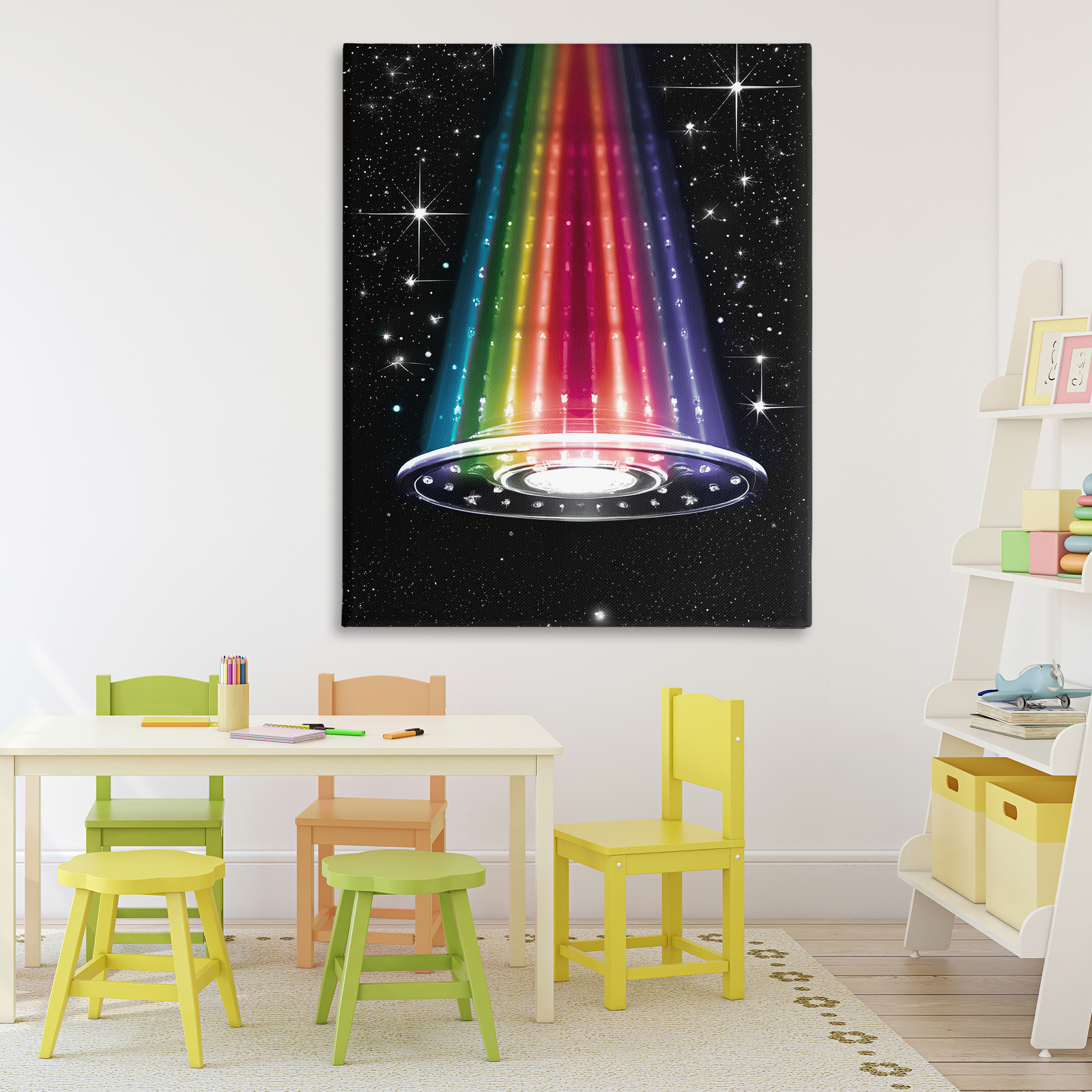 Rainbow Galaxy UFO Canvas Wall Art, design by Sasha