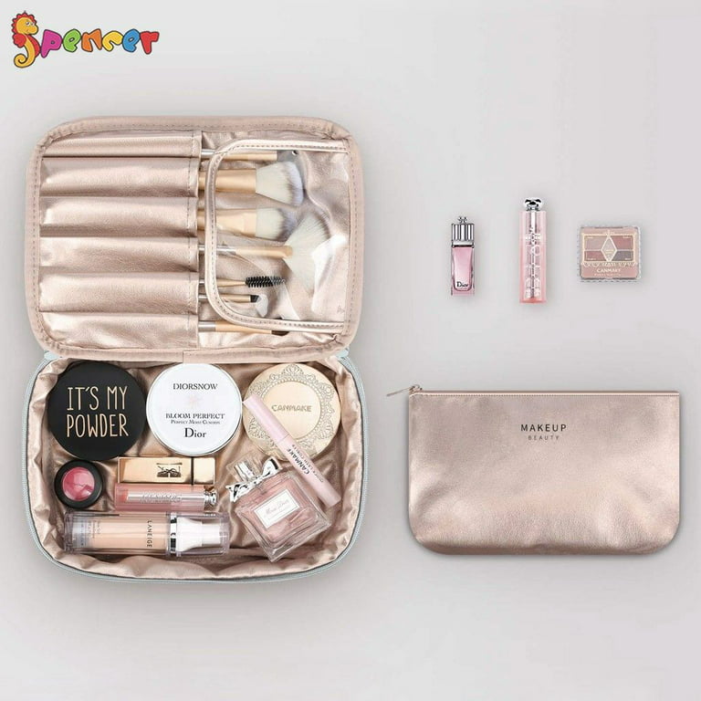 Spencer 9 Portable Travel Makeup Storage Bag Multifunction Waterproof  Cosmetic Organizer Makeup Brushes Train Case with Inner Pouch for Women  Girls