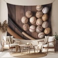 thumbnail image 2 of Baseball Tapestry for Bedroom Wall Hanging Tapestry, Farmhouse Retro Sport Theme Brown Wooden Grain Ceiling Backdrop Tapestries Poster Blanket Wall Decor for Teens Room Living Room Dorm 59" x 79", 2 of 8