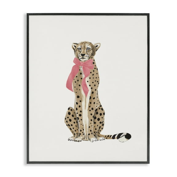 Stupell Industries Trendy Cheetah with Ribbon Animals Painting Black Framed Art Print Wall Art, 11 x 14