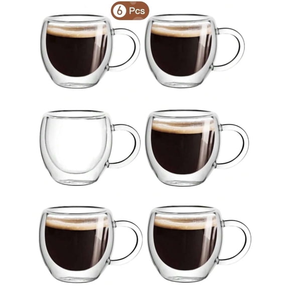 2PCS/6PCS 2.8oz Double Wall Heat-Resistant Glass Espresso Cups - Insulated Tea/Cold Drink Mugs (Microwave & Dishwasher Safe)