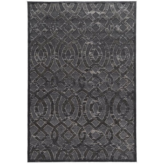 Linon Juncture Trellis Power Loomed Chenille Polyester 2'x3' Rug in Blue