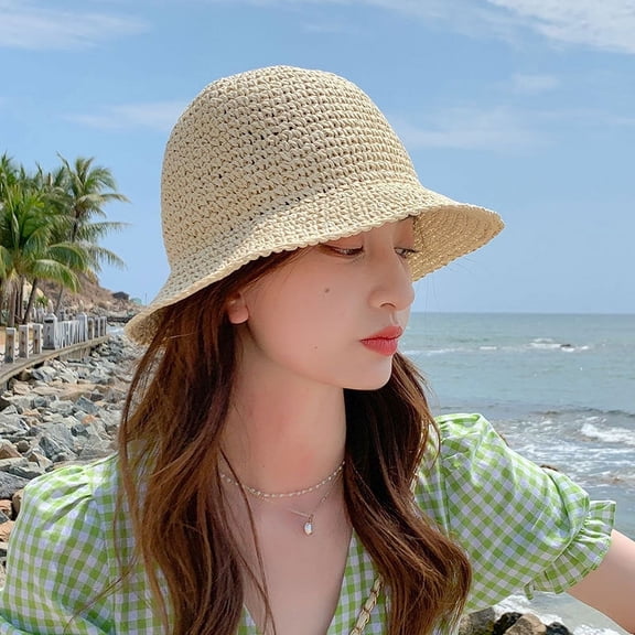 Zhengsping Straw Hat, Internet Famous, Women's Summer Beach Small Brim, Simple Sun Protection, Sun Shading Hat, Travel Vacation Woven Beach Fisherman Hat