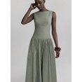 thumbnail image 3 of Green Striped Sleeveless Ruched Waist A-Line Maxi Dress, Casual Elegant Long Dress for Women, 3 of 6