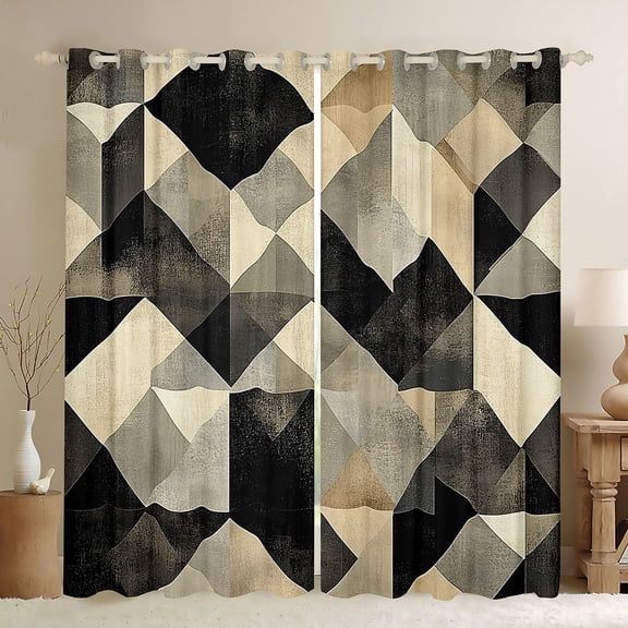 jejeloiu Vintage Triangle Rhombus Curtains Pack of 2 (42x84 Each),Abstract Geometric Art Curtains Blackout,Beige Black Bedroom Curtains For Kids,Ultra Soft Home Decor