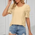 thumbnail image 7 of Wenyuyu Womens Summer Tops Cute Puff Short Sleeve Eyelet Hollow Out Shirts Casual Solid Color Round Neck Tunic Blouses Yellow S, 7 of 7