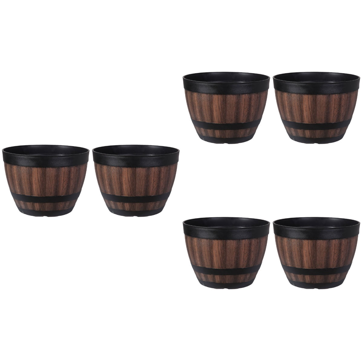 BERTDOMD 6-Pack Thick Wooden Flower Pots Plant Containers Simulated Buckets for Indoor Outdoor Garden Decor