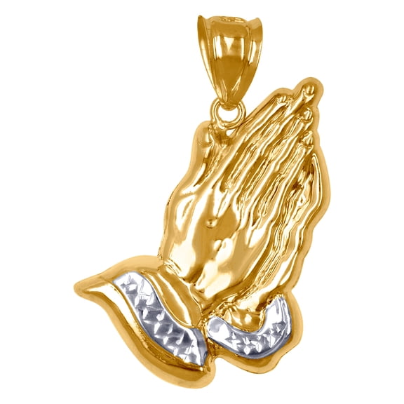 14k Two-tone Gold Mens Praying Hands Symbol Religious Charm Pendant 38.8x21.4mm Wide Necklace for Men