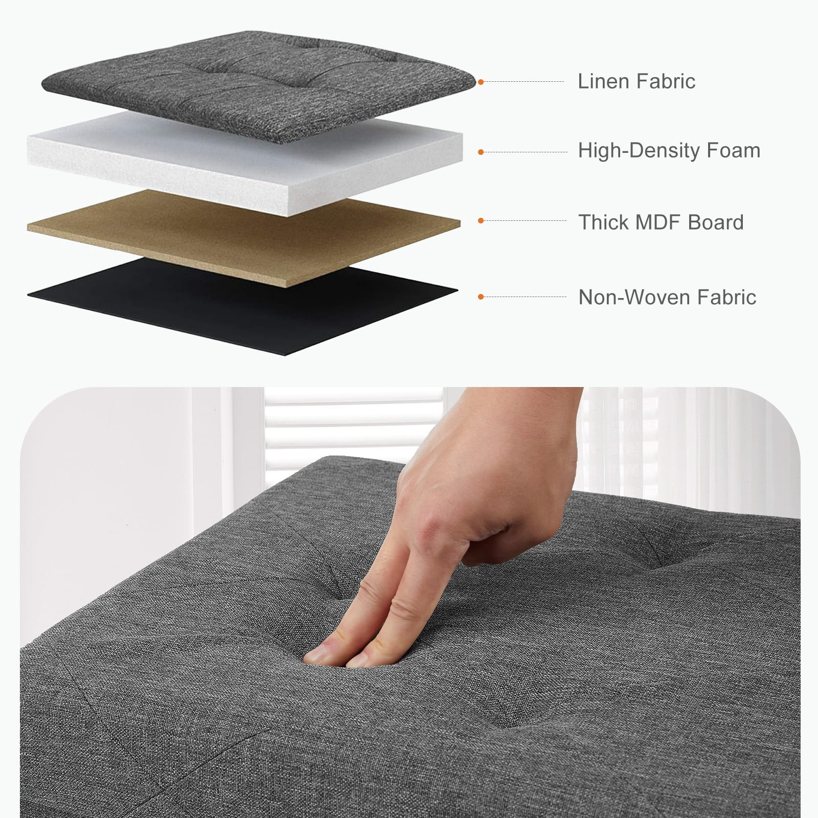 TOPCOMFY 110PE Ottoman Storage with Thicker Foam Padded Seat, Folding Design, Linen for Living Room