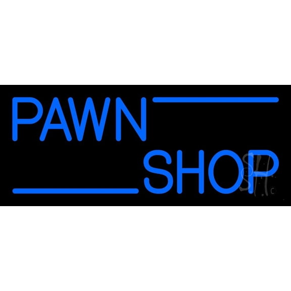 Blue Double Stroke Pawn Shop 1 LED Neon Sign 10 x 24 - inches, Black Square Cut Acrylic Backing, with Dimmer - Bright and Premium built indoor LED Neon Sign for Pawn Wall decor decor, and storefront.