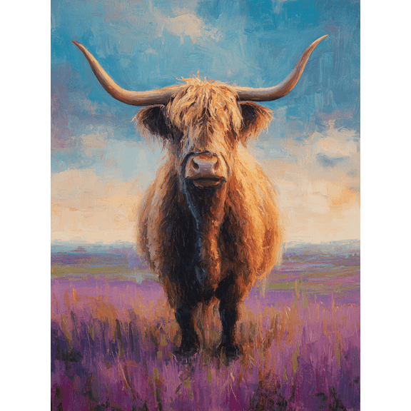 Qisvanset Highland Cow Oil Canvas Print 15.75x11.81 Inches