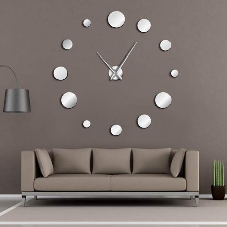 Round Mirror Large Wall Clocks Simple Modern Design Frameless Giant Wall Clock Watch Home Decor Accessories DIY Enthusiasts Gift(Silver,27inch)