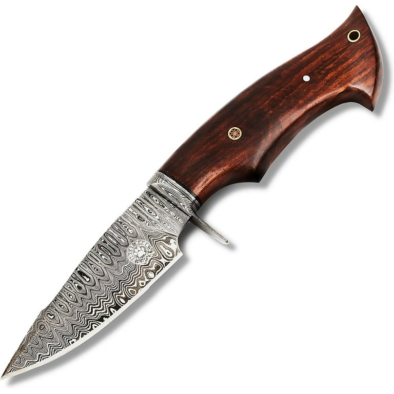 BigCat Roar Predator Hunter 2 Damascus Buck Knife with Sheath - 4.8  Drop-Point EDC Hunting Knife 