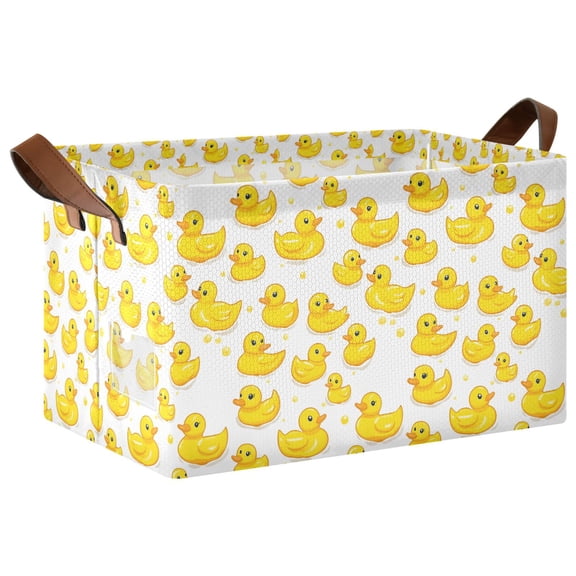 Yayeee Foldable Storage Basket for Shelves Waterproof Cloth Bins with Handles, Yellow Rubber Ducks