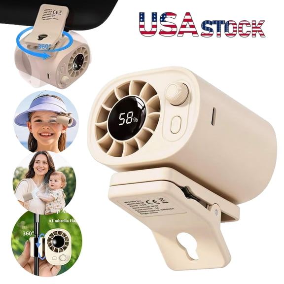 NefLaca Car Clip on Fan with LED Display - 360° Rotation, 100 Speeds Adjustable(Beige)