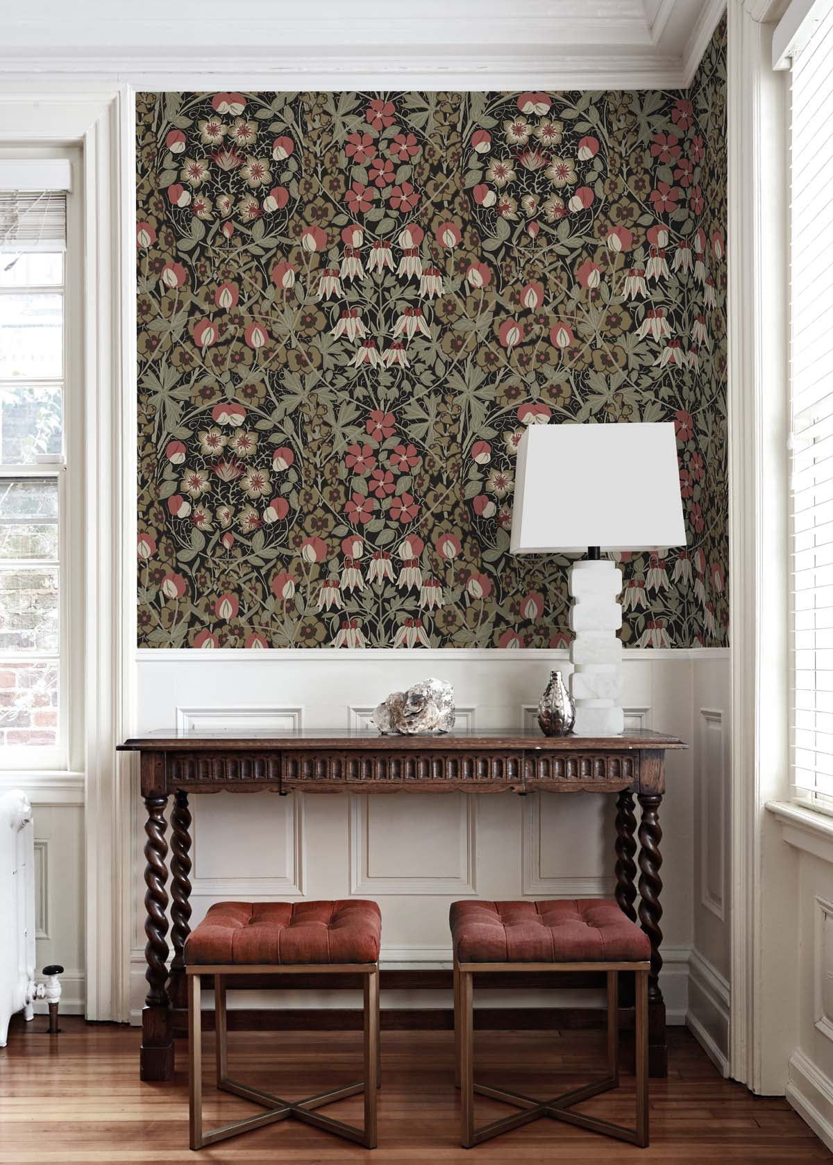 NextWall Ebony & Red Clay Tulip Garden Peel and Stick Wallpaper