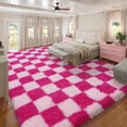 thumbnail image 3 of Janvonne Fluffy Area Rugs for Living Room,8x10ft Plush Checkered Rug for Bedroom,Shag Non Slip Soft Furry Carpet for Kids Room,Home Decor Aesthetics, Pink and Rose Red, 3 of 8