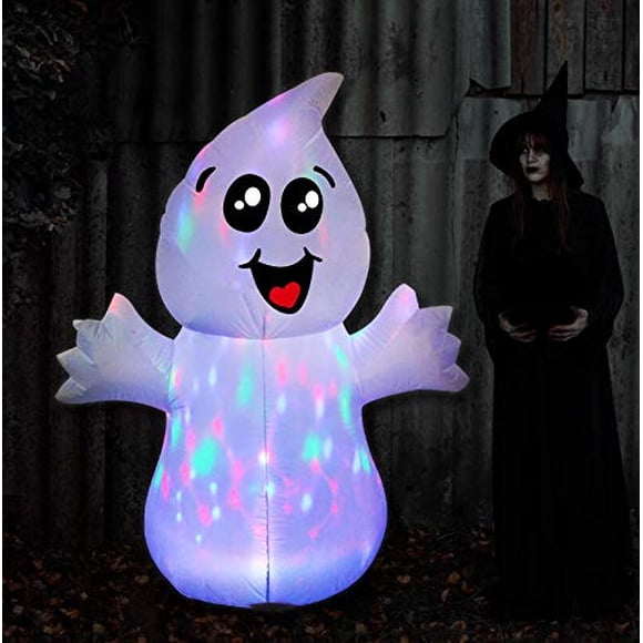 Fantasma adorable de Halloween inflable de 5 pies con luz mágica para exterior. Decoración para patio con luces LED incorporadas, ideal para fiestas y jardín