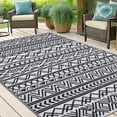 thumbnail image 6 of Smiry Outdoor Rugs 5x8, Waterproof Plastic Straw Geometric Indoor Outdoor Mat for Patio, RV Camping, Deck,Porch, Black and White, 6 of 8