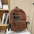 thumbnail image 3 of HUISZJ Corduroy Bow Printed Backpack, Large Capacity School Backpack With Bowknot, Reusable Shoulder Bag for Work School Outdoor (Brown), 3 of 8