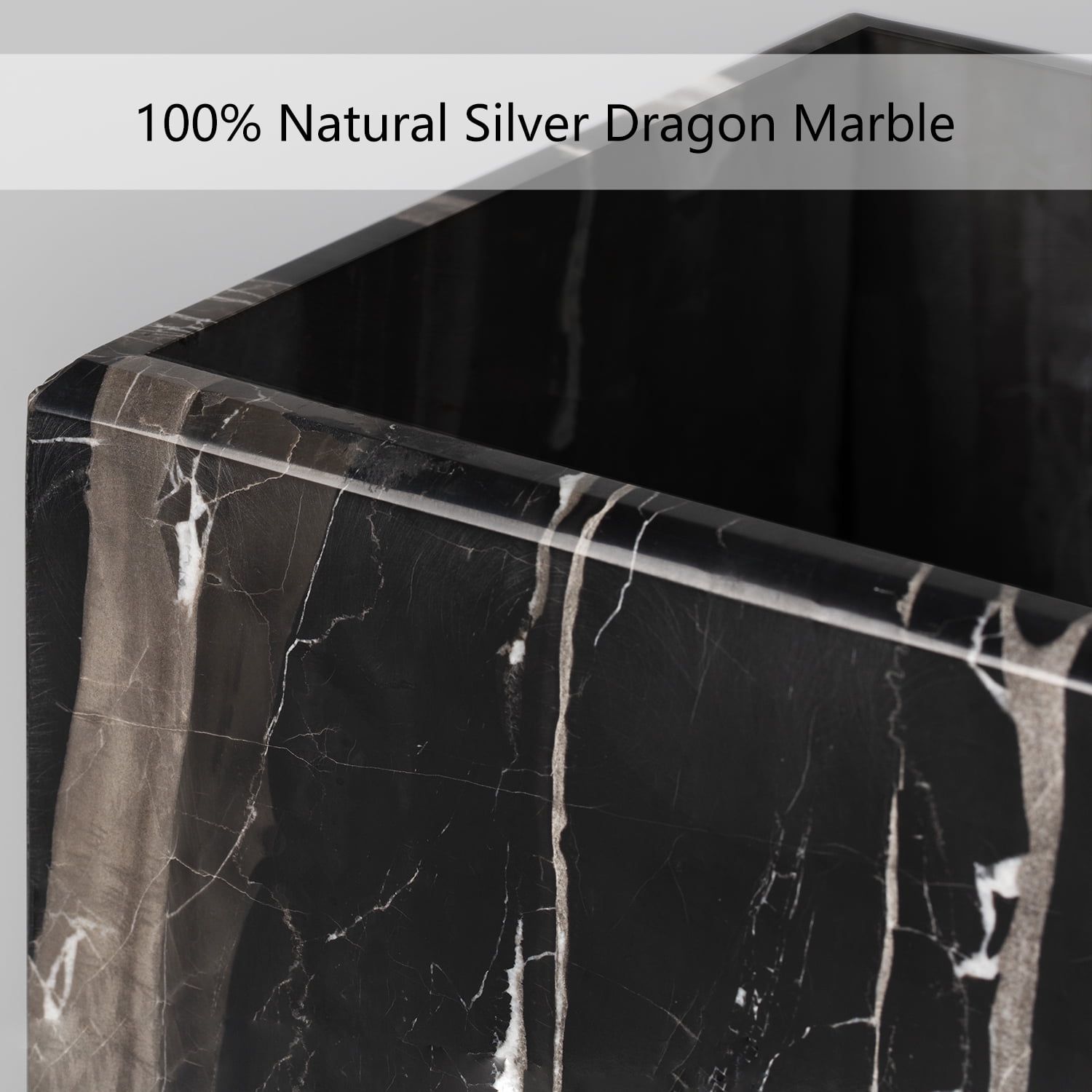 White and Black Marble Wastebasket - Natural Trash Can, Bath Decor, and Sturdy Bathroom Accessories
