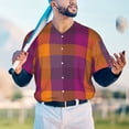 thumbnail image 6 of Balery Purple Yellow Buffalo Plaid Baseball Jersey for Men Casual Button Down Shirts Short Sleeve Active Team Sports Uniform-X-Large, 6 of 9