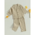 thumbnail image 3 of Wassery Baby Boy Linen Pants Set Long Sleeve Lapel Button Up Shirt+Elastic Waist Pants 6M 12M 18M 24M 3T Toddler Spring Fall Clothes, 3 of 9