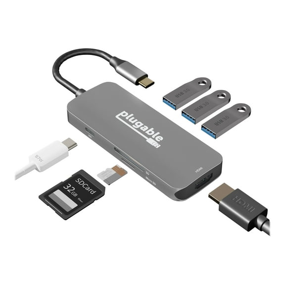 Plugable USB C Hub Multiport Adapter, 7-in-1 Hub Compatible with MacBook Pro, Windows, Chromebook, Dell XPS, Thunderbolt 3 and More