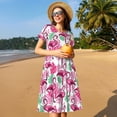 thumbnail image 4 of Disketp Flamingo para Vestido de Manga Corta para Mujeres, Vestidos de Verano para Mujeres, Casual y Holgado para la Playa, 4 of 6