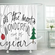 Libin Holiday the Most Wonderful Time of Year Songs Christmas Calligraphy Bulb Calligraph Polyester Shower Curtain Bathroom Decor 66x72 inches