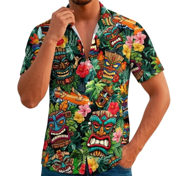 CONZONE Mens Hawaii Shirts Short Sleeve Buttons Down Shirts for Men Trendy Graphic Lapel Soft Summer Beach Tops