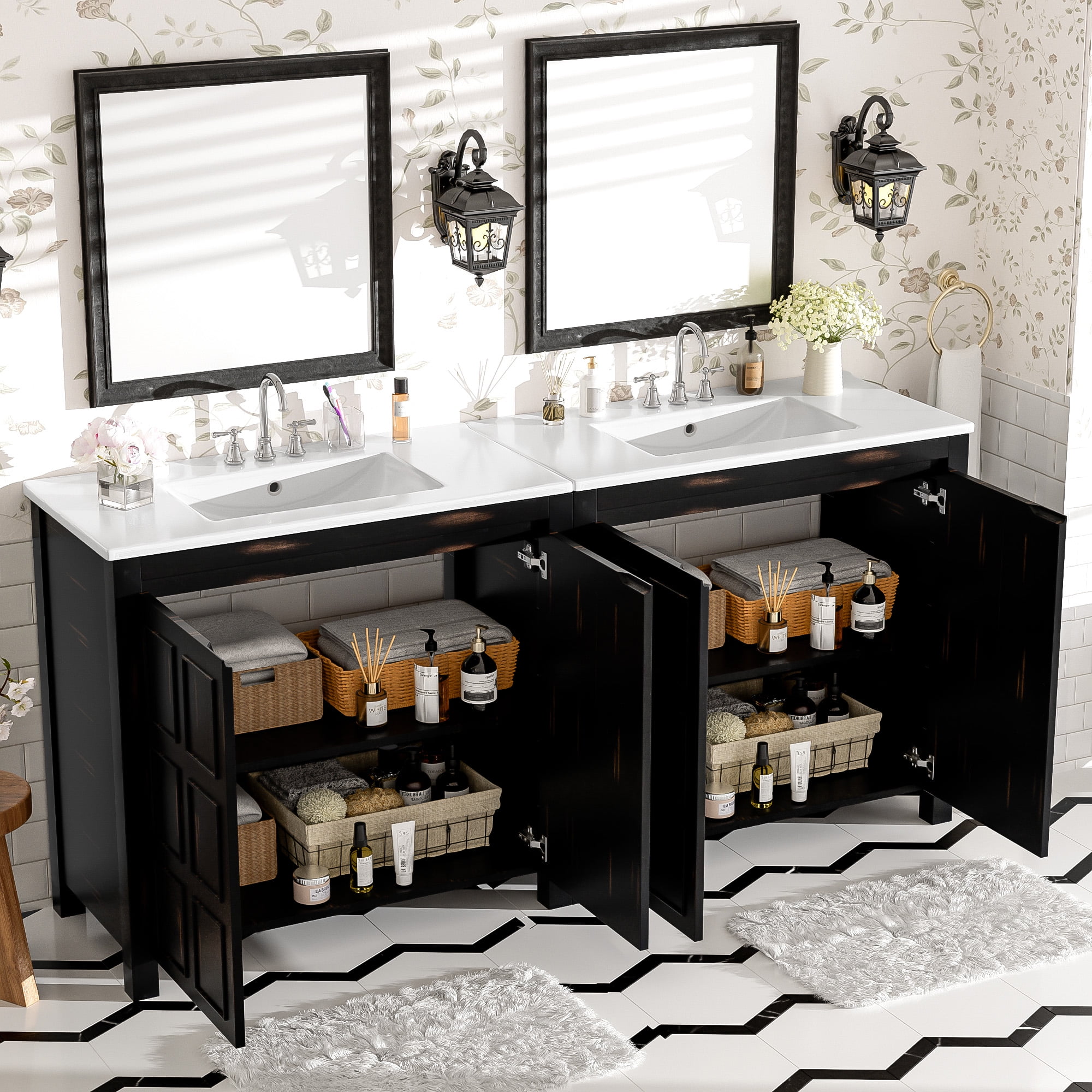 Harper & Bright Designs 72" Bathroom Vanity Set with Double Vanities, Bathroom Vanity Sink Combo with Soft-Close Doors & Adjustable Shelf, Espresso