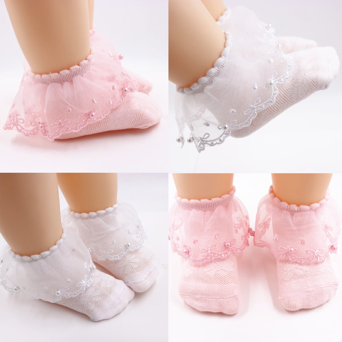 Baby Toddler Girls Socks Ruffle Cuff Princess Cotton Dress Lace Trim Bowknot G 