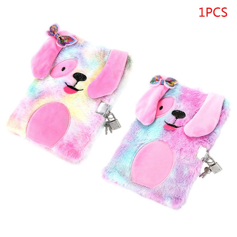 YEUHTLL Cute Plush Dog A5 Notebook with Lock Diary Planner Notepad Organizer Kawaii Stationery School Supply