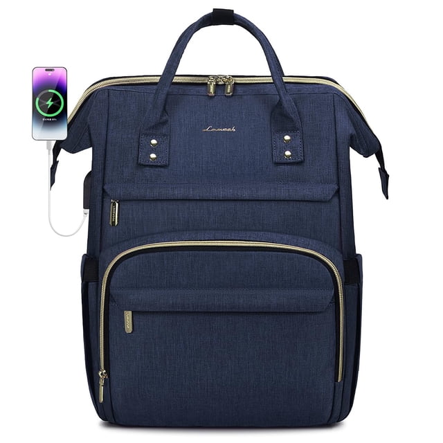 Mochila para portátil LOVEVOOK para mujer, 15.6 pulgadas, impermeable, azul oscuro